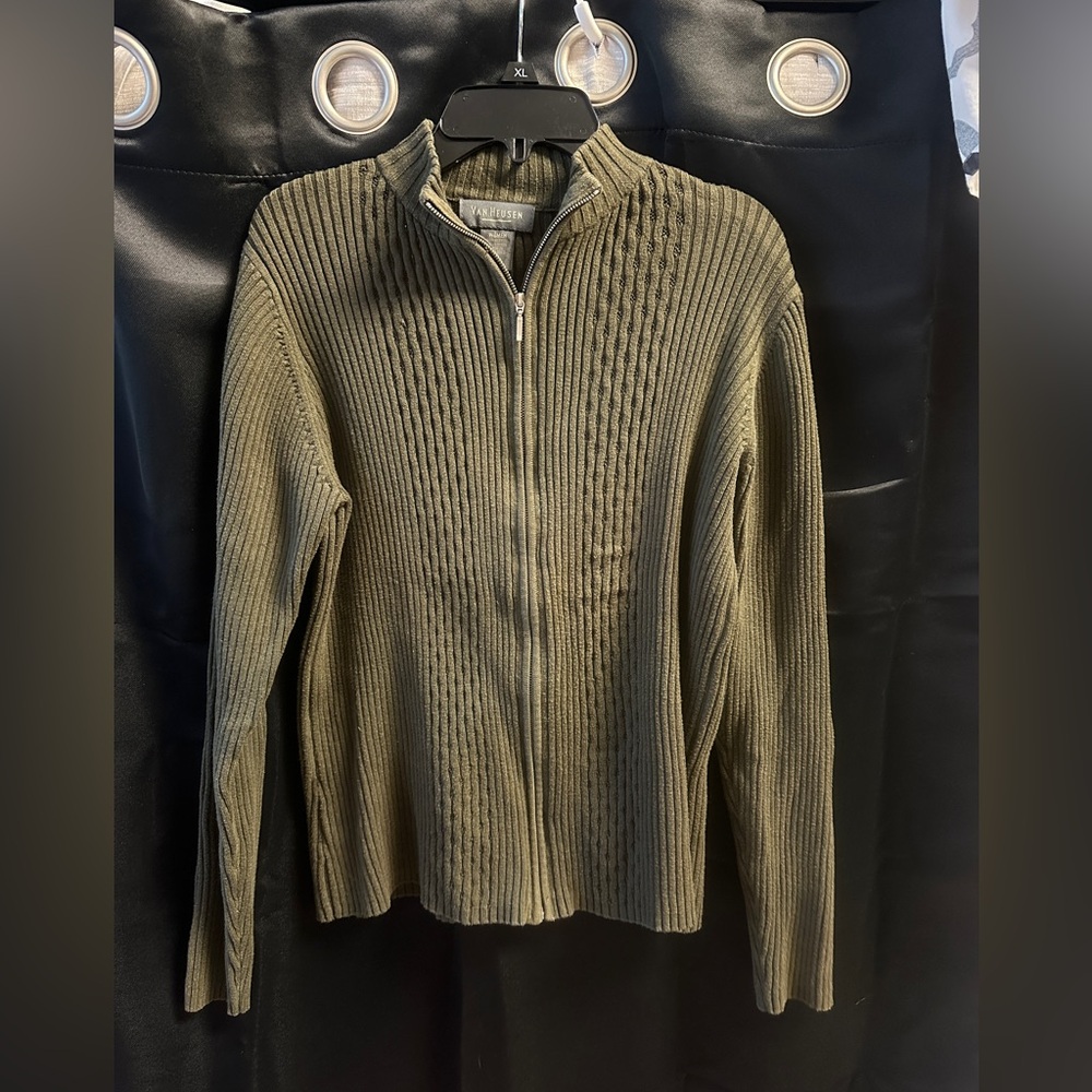 Van Heusen Dark Green Ribbed Zip-Up Sweater